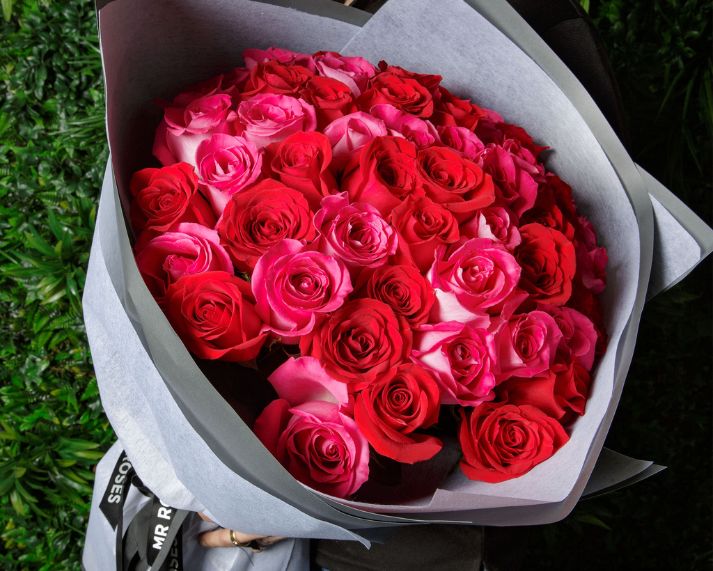 Pink & Red Magnificent BIG Rose Bouquet (12-24 Stems)