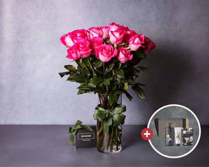 Mother's Day Flowers - Pink Roses & Luxe Bath Gift Set