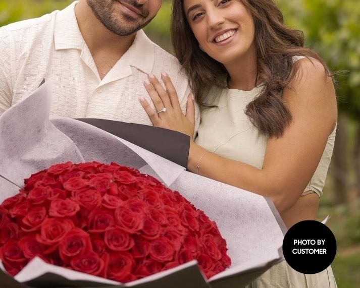 big red rose bouquet mr roses customer photo