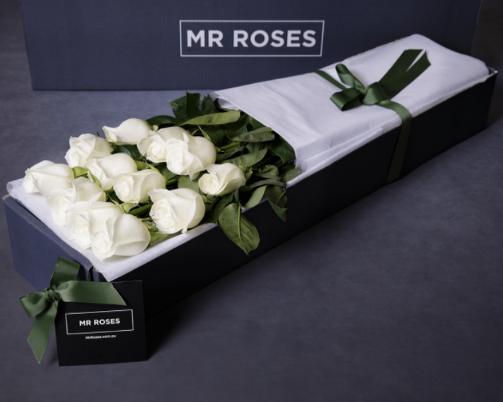 Long Stemmed White Roses in Mr Roses gift box