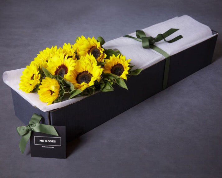 sunflowers in mr roses gift box