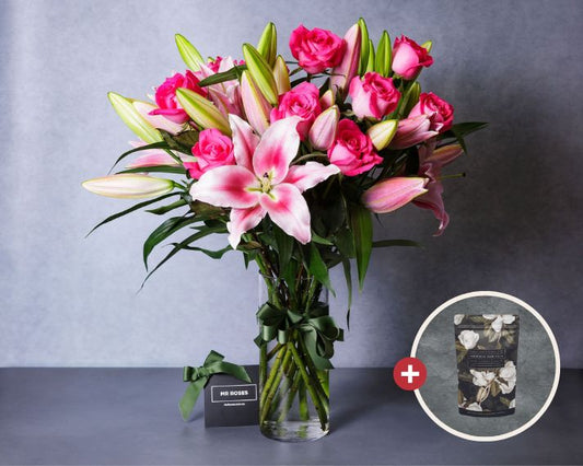 Mother's Day Flowers - Pink Lilies, Pink Roses & Pampering Bath Salts