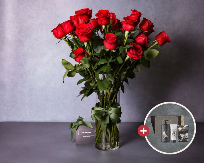 Mother's Day Flowers - Red Roses & Luxe Bath Gift Set