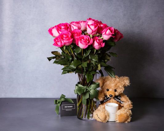 Pink Roses & Teddy Bear