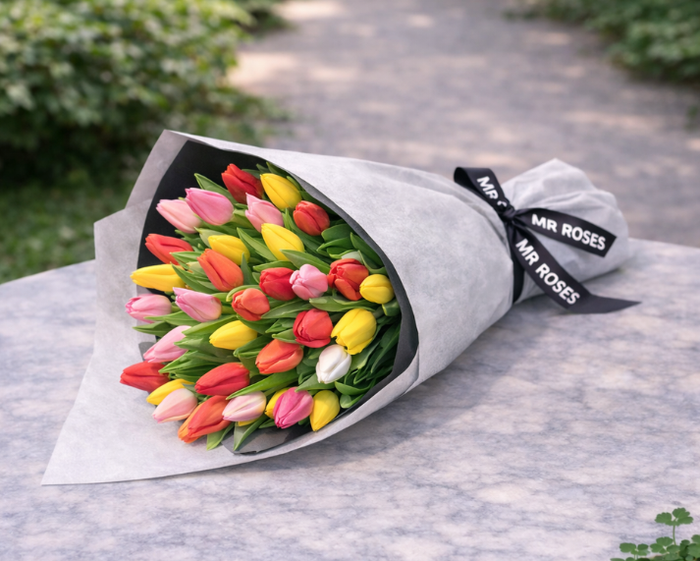 bouquet of mixed tulips