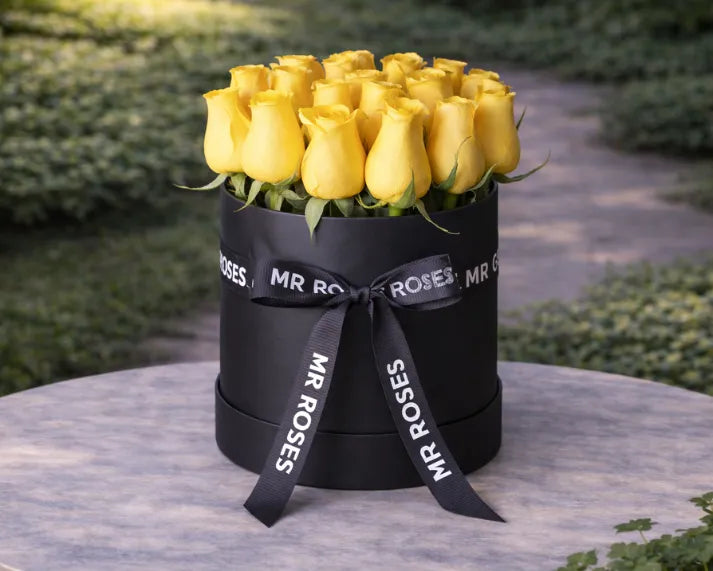 Mr Roses Logo Yellow Rose Hat Box | Mr Roses | Same Day Delivery