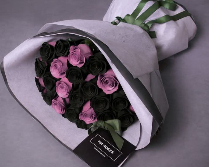 black and purple rose bouquet