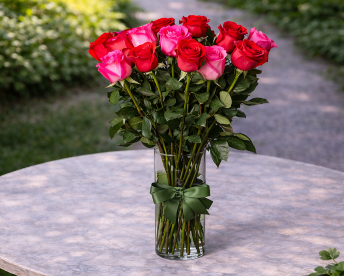 pink and red long stemmed roses