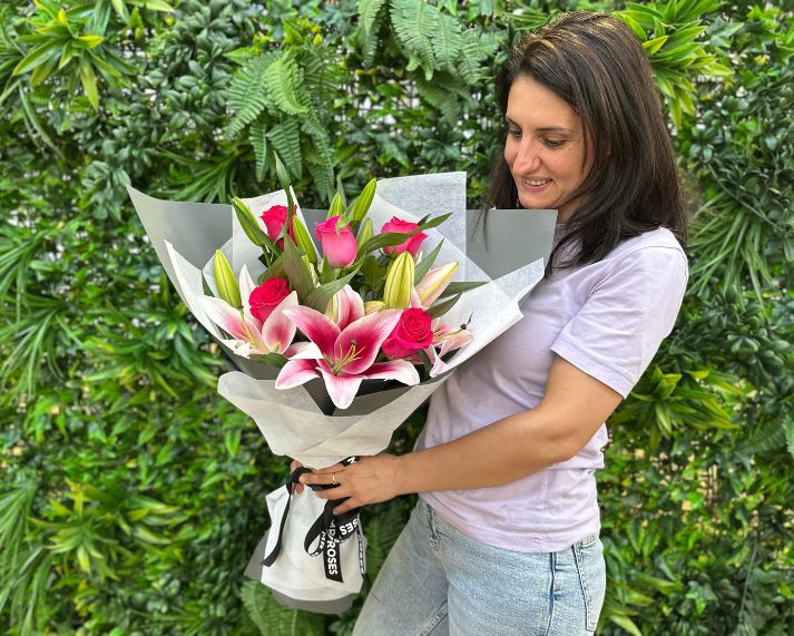 Fragrant Pink Lilies & Pink Roses Bouquet