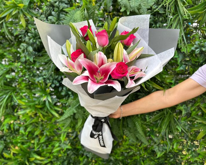 Fragrant Pink Lilies & Pink Roses Bouquet