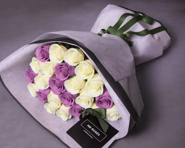 Purple & White Rose Bouquet | Two-Tone Roses Delivery | Mr Roses