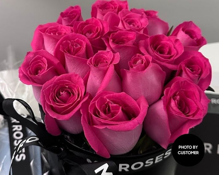 fresh pink roses in hat box customer photo