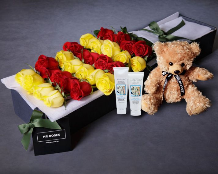 Red Roses, Yellow Roses & Baby Bundle