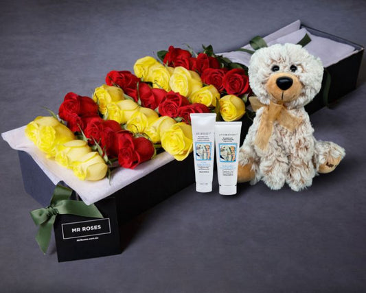 Red Roses, Yellow Roses & Baby Bundle