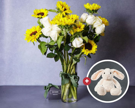 Sunflowers, White Roses & Easter Bunny