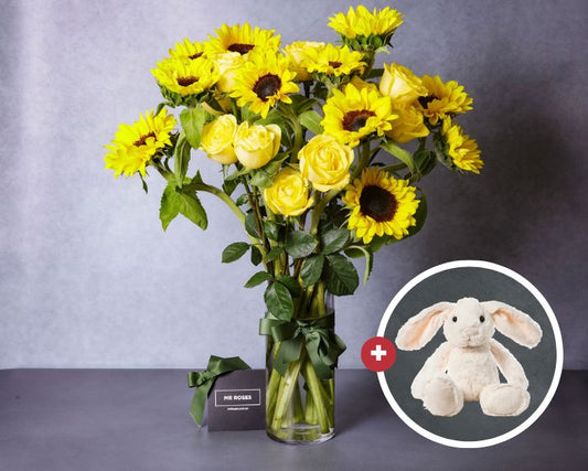 Sunflowers, Yellow Roses & Easter Bunny