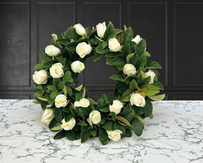 white rose flower wreath