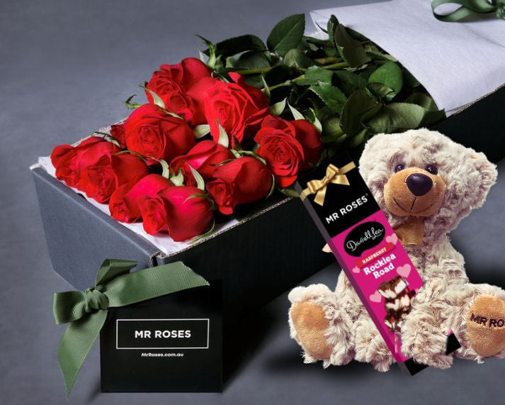 Valentines Roses - with Teddy &  Chocolate