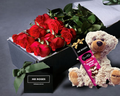 Valentines Roses - with Teddy &  Chocolate