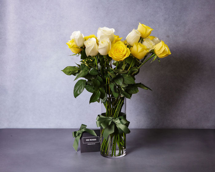Long Stemmed White Cream & Yellow Roses