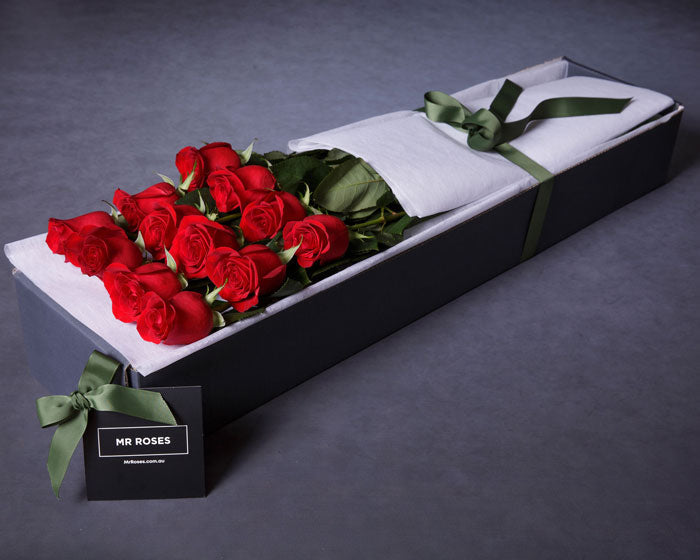 Valentine's Day Dozen Gift Box - Red Roses - 12 Long Stems