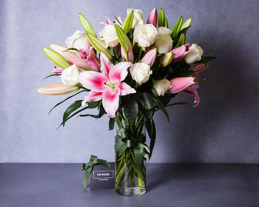 Pink Lilies & White Roses