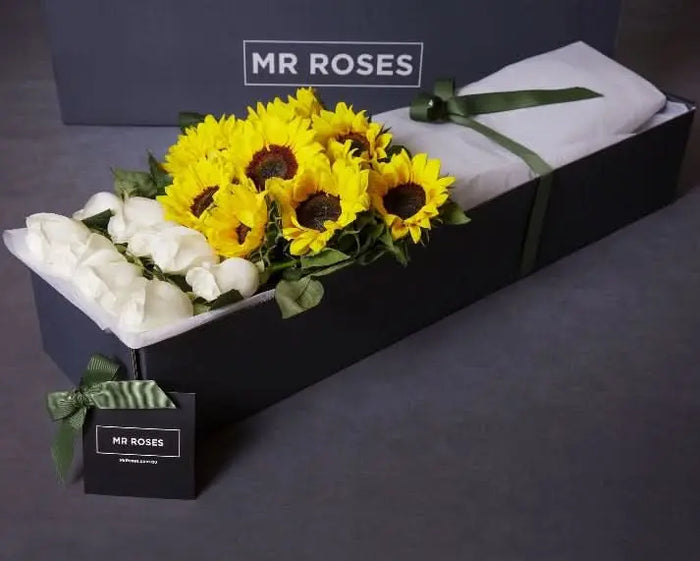 Mr Roses Logo Sunflowers & White Roses | Florist Near Me | Mr Roses