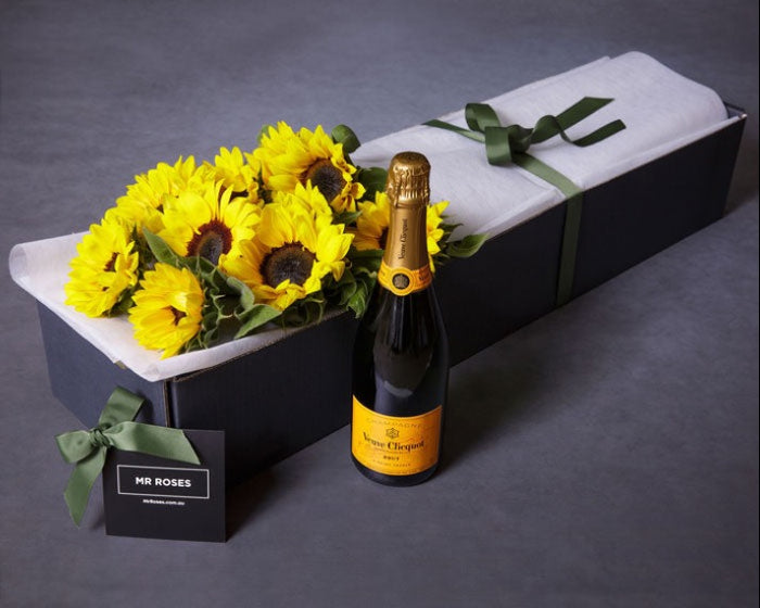 Sunflowers and verve clicquot champagne