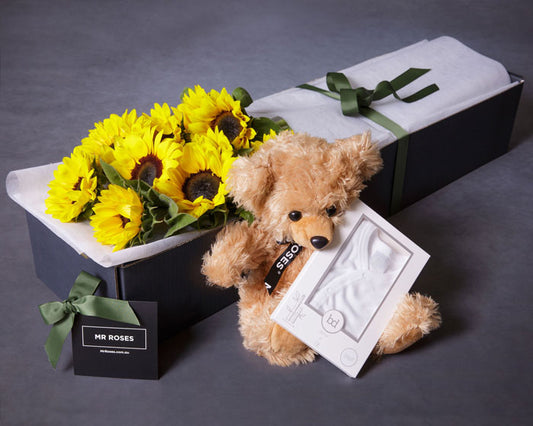 Sunflowers, Newborn Baby Bodysuit & Teddy Bear